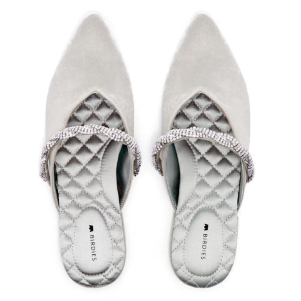 NWT BIRDIES The Swan Snow Crystal Bracelet Pointed Toe Slide Mule Size 9 Sparkle